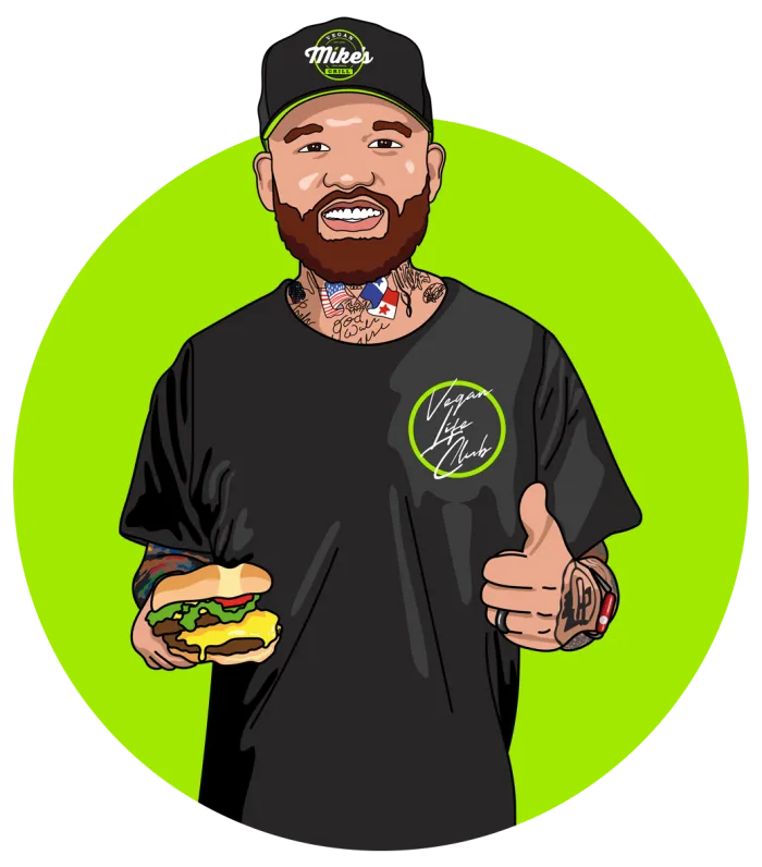 Illustration of Mike holding a burger and giving a thumbs up